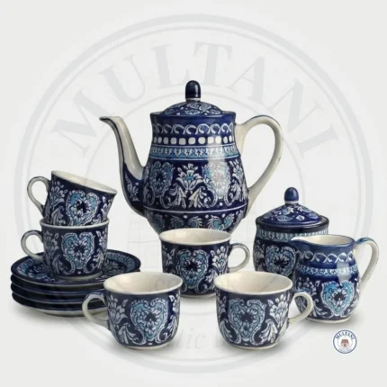 Antique Blue Tea Set – Flower Pattern (6 Person, 15 Pieces)