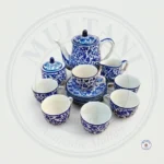 Multani Blue Pottery Tea Set – Hand-Painted Floral Design (8 Person, 19 Pieces)