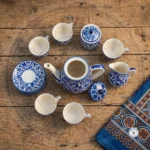 Multani Blue Pottery Tea Set – Hand-Painted Floral Design (8 Person, 19 Pieces)