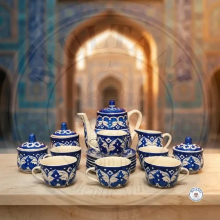Multani Blue Pottery Tea Set – Handcrafted Design (6 Person, 15 Pieces) (2)