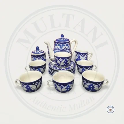 Multani Blue Pottery Tea Set – Handcrafted Design (6 Person, 15 Pieces)
