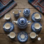 Sandstone Ceramic Tea Set – Blue Felicity Design (6 Person, 15 Pieces) (1)