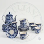 Sandstone Ceramic Tea Set – Blue Felicity Design (6 Person, 15 Pieces)